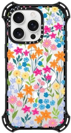 CASETiFY Bounce iPhone 16 Pro Case [Shockproof / 21.3ft. 6X Military Grade Drop Protection/Compatible with Magsafe] - Bright Spring Flowers - Clear Black