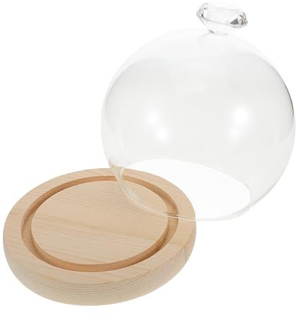 Cabilock 1 Jeu Couvercle Anti-poussière En Verre De Présentation De Gâteaux Vase Fleuri Décoratif Terrarium Végétal Aérien Cloche Cloche Avec Socle Pot Cloche Avec Base Bois