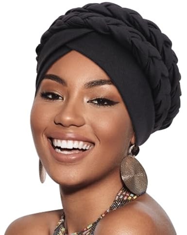 DRESHOW Afrikanischer Damen Turban Doppelt Geflecht Kopfbedeckung Kopftücher Chemo Kappe Vorgebunden Beanie Mütze Kopfwickel Schlafmütze
