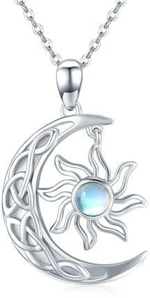 MEDWISE Keltisches Kette Sonne Mond Anhänger Halskette 925 Sterling Silber Mondstein Sonne Schmuck Hypoallergener Sonne Geschenk für Damen Frauen Mädchen Kinder Weihnachts