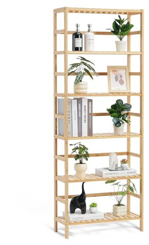 VEVOR Étagère de salle de bain à 6 niveaux, étagère de rangement pour présentoir, support pour plantes à fleurs autonome, étagère rectangulaire multifonctionnelle bambou, pour cuisine, maison, naturel