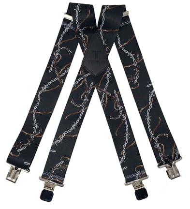 Tomahawk Heavy Duty Braces, Adjustable, Unisex Suspenders, Strong Clasp (Barbedwire With Razorwire)