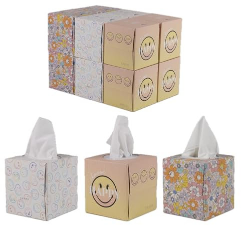 SMILEYWORLD Taschentücher – 576 Blatt insgesamt, 3 Lagen – Würfel-Design (3 verschiedene Designs) – 48 Blatt pro Box, 12 Boxen pro Karton | Taschentücher, ultraweiche Taschentuchbox