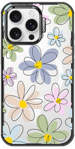 MOSNOVO for iPhone 16 Pro Max Case, Fit for MagSafe, Military-Grade Drop Protection, Shockproof Bumper, Cute Women Girl Magnetic Floral Phone Case for iPhone 16 Pro Max, Linear Blooms/Black
