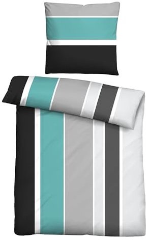 Traumhaft schlafen - Castell - Markenbettwäsche Bettwäsche Baumwoll Renforce 0040562 LÄNGSBALKEN 1x 135x200 cm + 1x 80x80 cm, türkis