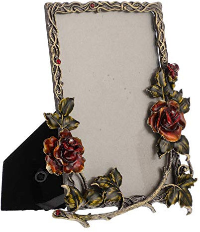 Amosfun Bilderrahmen Verzierter Blumen-fotorahmen Rose 6-zoll-metall-desktop-fotorahmen