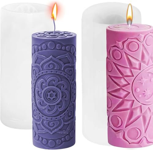 KZXCVS Zylinderförmige Kerzenformen aus Silikon - Wiederverwendbare Gießformen mit Mondstern-Muster, für Bienenwachs/Parafin, Spülmaschinenfeste DIY Kerzenherstellung,2Set, 12cm Höhe