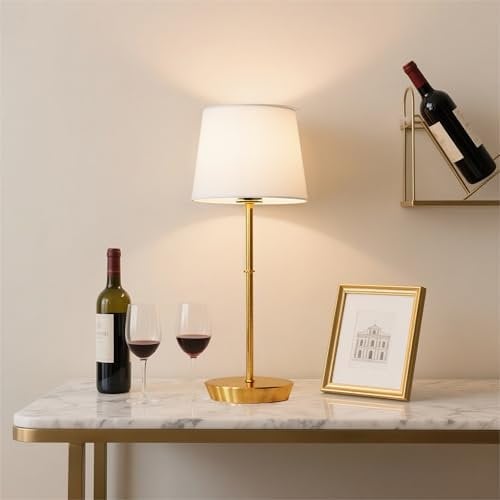 Yinglap Battery Operated Table Lamp, 5000mAh Cordless Rechargeable Lamps with Dimmable Magnetic RGB Bulbs & Remote, Small Wireless Touch Lamp for Bedside, Living Room, Bedroom, Dining Table - Gold