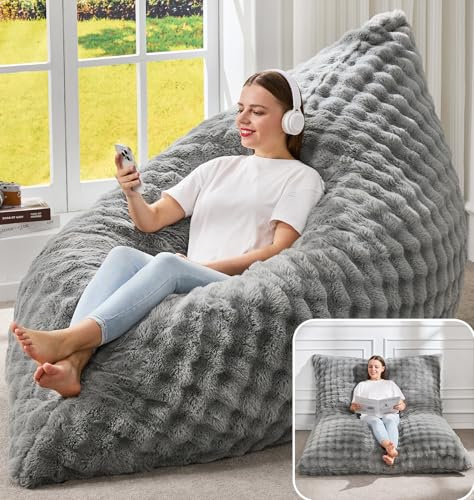 Hobestluk 3-in-1 Sitzsack-Sofa, groß und wandelbar | Bubble-Grau, maschinenwaschbar, Bezug abnehmbar, einfach umbaubar, großes Bodenbett, für Wohn-/Schlafzimmer