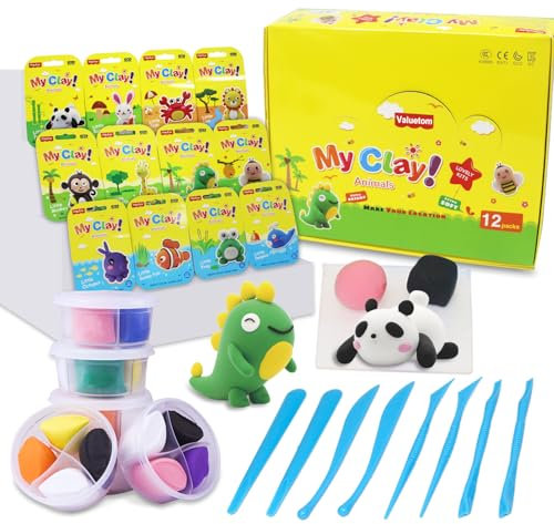 12 Set Pate a Modeler,Pâte à Modeler Autodurcissante avec Outils de Sculpture,Cadeau pour Garçons et Filles âgés de 3 à 12 Ans