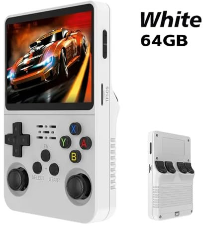 Generico Console di gioco portatile retrò, R36S, display IPS da 3,5 pollici, scheda TF da 64 GB, oltre 10.000 giochi, con sistema Linux open source (lingua italiana non garantita), BIANCO
