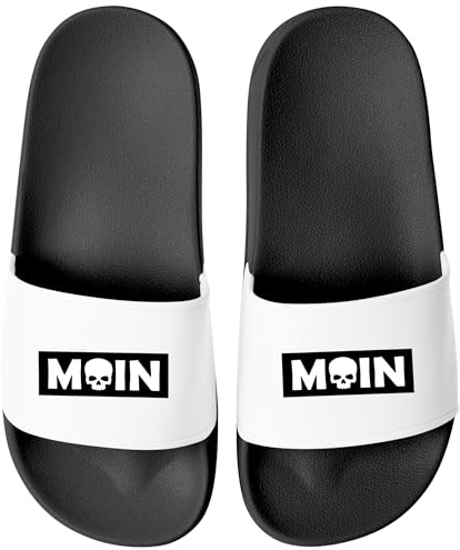 MoonWorks® Badeschlappen Moin Totenkopf für Herren und Damen Unisex Badelatschen Sommersandalen Lustig für Strand, Sauna & Urlaub