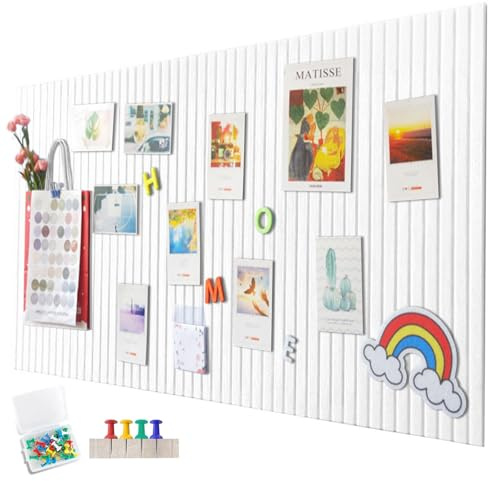 EUBSWA 120 x 90cm Große Filz Pinnwand Selbstklebend,vertikaler Streifen dekorative Pinnwand aus Filz,Filzboard, faltbare Fototafel Memotafeln Memo Boards Bulletin Board für Büro Küche,Weiß