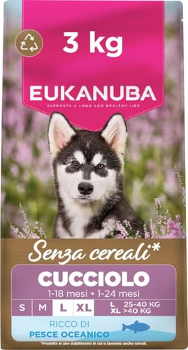 Eukanuba, alimento para Cachorros sin Cereales con Pescado para Razas Grandes - Alimento seco Premium para Perros Junior, 3 kg