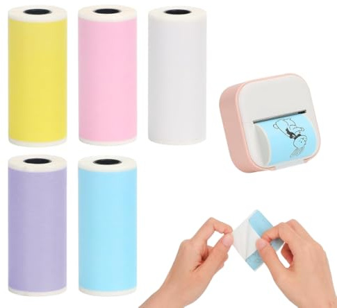 OIXYEY 5 mini rollos de papel térmico autoadhesivo, adhesivos para impresora, papel térmico (57 x 25 mm), papel térmico para cámaras instantáneas y adhesivos imprimibles