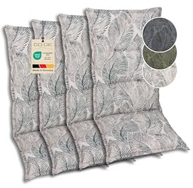 GO-DE Textil Bequeme und attraktive Polsterauflagen für Mittellehner-Gartenstühle (4er-Set, Blattmotiv groß Natur, Mittellehner)