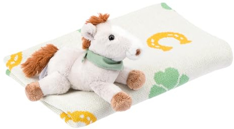 THUN - Set peluche cavallo con copertina tricot Dolce Fattoria - Coperta: 100% cotone. Peluche: tessuto 100% poliestere, accessori in PS., 20 / 90x70cm