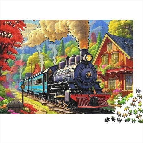 Steam Train 1000 Piece Jigsaw Puzzle Gift for Adults Steam Train in Autumn Village with Colorful Trees Premium Thick Sturdy Challenging Hard Stress Relief 52x38cm/1000pcs