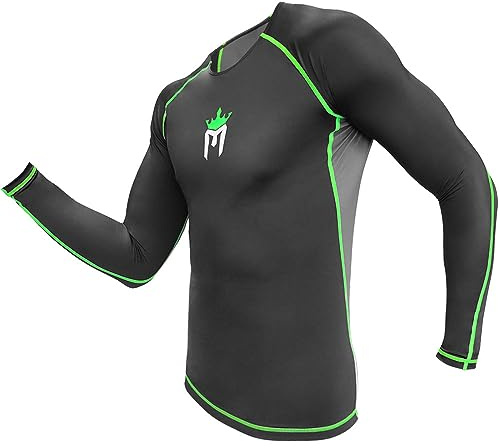 Meister Langarm Schürfschutz für MMA BJJ & Wassersport - Schwarz/Neongrün – XXL