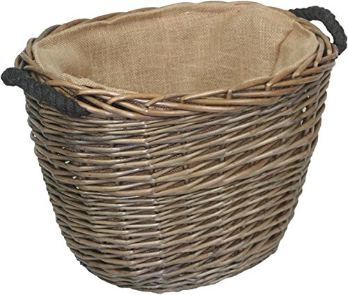 Other Grand Panier à bûches avec Doublure en Toile de Jute Poignées en Corde Ovale en Osier Panier de Rangement de Maison Fire côté