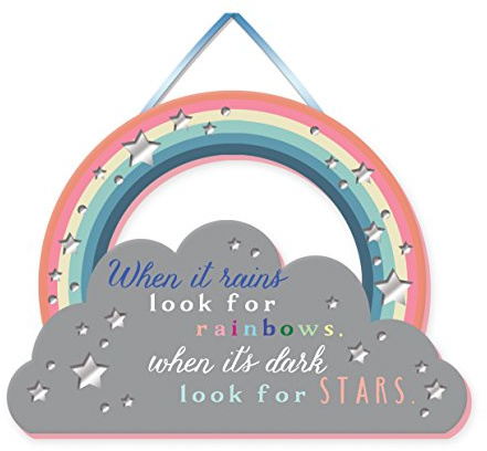 When it Rains Look for Rainbows Wooden Mirror Mirror Hanging Sign