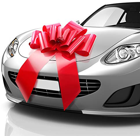 MIFFLIN – Große Autoschleife – Satin Rot, 58 cm – Schmetterlingsform – Riesige Geschenkschleife für Geburtstag und Weihnachten – Riesige Autodekoration