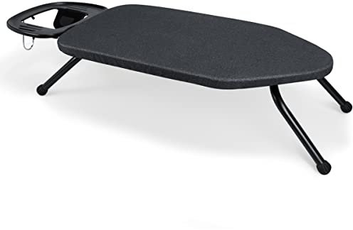 Duwee Bügelbrett Kleines mit Bügeleisenablage,Tischbügelbrett mit hitzebeständigem Bezug mit dickem, gepolstertem Bezug, klappbare Beine, schwarz,36x64cm