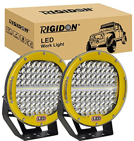 RIGIDON 2 Pcs Gelb Auto rund scheinwerfer, 9 Zoll 23cm 294W led Spot Strahler, offroad beleuchtung für SUV ATV, Traktor, LKW, 4x4 6000K led nebelscheinwerfer, led arbeitslicht arbeitsscheinwerfer