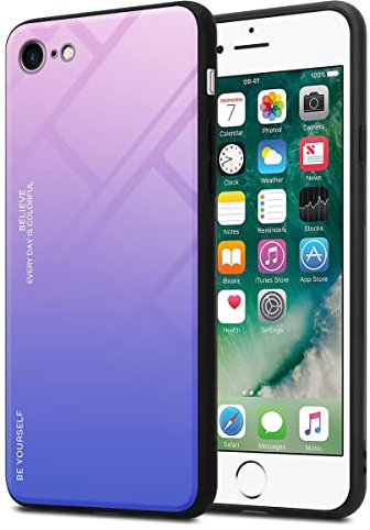 Cadorabo Estuche Compatible con Apple iPhone 7 / 7S / 8 / SE 2020 en Rosa - Azul - Funda Protectora Bicolor Fabricada en Silicona TPU y Parte Trasera de Cristal Templado
