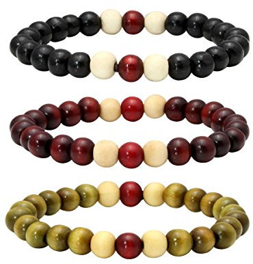 Eigso 3 Pcs Holz Mala Perlen Armbänder für Frauen Männer Mode buddhistischen Gebet Armbänder für Frau Mann