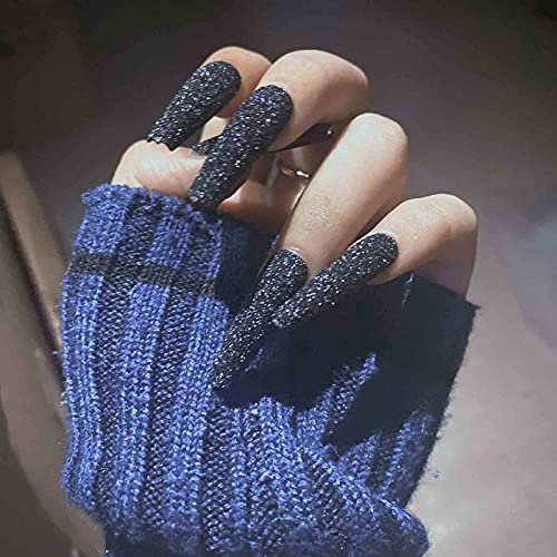 Yheakne Extra Long Press on Nails - Long Ballerina Blue False Nails: French Clip-on Full Cover Solid Matte Dark Blue Acrylic Art 24pcs