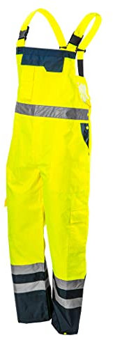 NEO TOOLS Herren Warnschutz-Latzhose, wasserabweisend, 100% Polyester Oxford mit PU-Beschichtung, regulierbare Hosenträger, Größe:L, gelb