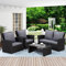 GLP Balkonmöbel Set 4 Personen Polyrattan Gartenmöbel Set Lounge Terrassenmöbel Wetterfest mit 2-Sitzer Sofa Sessel Couchtisch Auflagen Kissen für Garten Balkon Terrasse Outdoor (Schwarz & Grau)