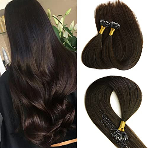 KOCONI 18 Inch Dark Brown Nano Rings Hair Extensions Real Human Hair Extensions #2 Double Drawn Nano Ring Hair Extension Nano Tip Beads Human Hair Extensions 50g 1g/Strand