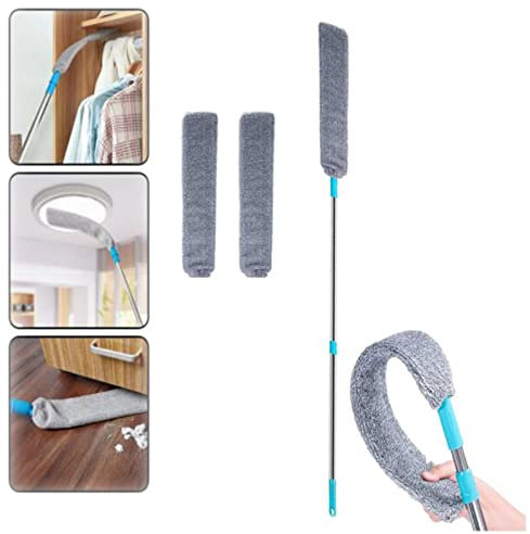 Plumeros retráctiles, mango largo, flexibles, limpiador de polvo de microfibra, plumero de limpieza telescópico, extraíble, lavable, para el hogar, dormitorio, cocina (2 paños)