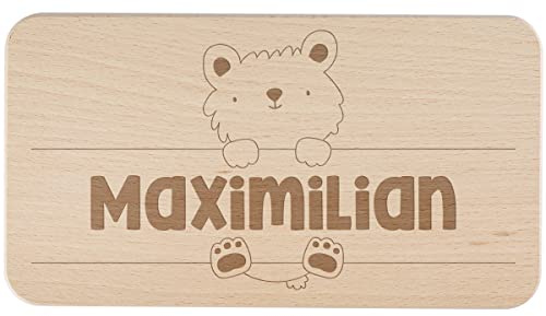 Striefchen® Holz-Frühstück-Brettchen für Kinder mit Wunschname ideales Kindergeburtstags-Geschenk Teddy