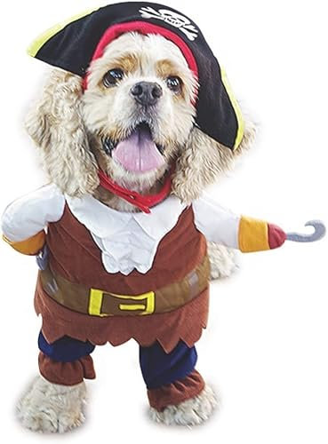 Hotumn Hundekostüm, Fluch der Karibik-Stil, Halloween-Hundekleidung mit Piratenhut, lustiges Haustier-Outfit, Katzenkostüm für kleine Hunde, Rollenspiele, Party, Spaziergänge im Freien, Größe M