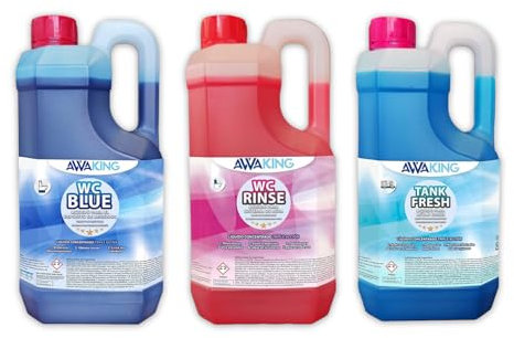 PLANTAWA Liquido WC Quimico Caravana WC Blue 2L + Rinse 2L + Fresh 2L,Liquido Autocaravanas Aguas Negras + Taza WC Cisterna + Aguas Grises,Depósito Residuos Autocaravanas, Líquido Potty