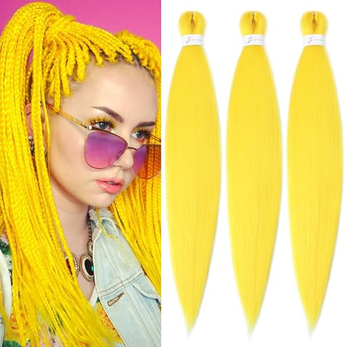YDDM Meches Pour Tresses Africaine Jaune Rajout Cheveux Tresses Texture Yaki Easy Install pour Debutants 26 Pouces 3 Paquets Cheveux Legers Naturels pour Box Braids Twist Crochet Styles