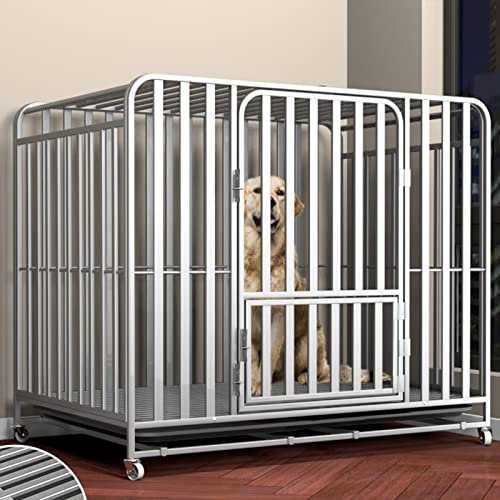 Hundekäfig Transportbox Schwerlast - Hundebox große Hunde Hundetransportbox Metall Hundezwinger Indoor Outdoor aus reißfestem Eisenrohr mit 2 Türen und 4 Rollen 125*95*110cm 78*54*72cm silverC