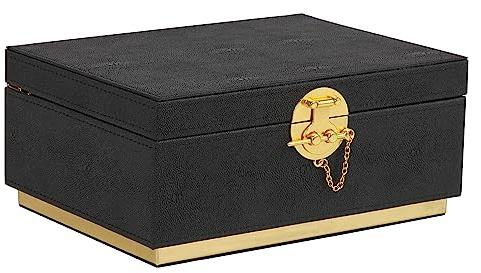 HofferRuffer Elegante dekorative Aufbewahrungsbox aus Kunstleder, große Kommode, Kosmetik-Organizer, klassischer Schmuck-Accessoire-Organizer, 27,9 x 20,3 x 12,2 cm, Schwarz