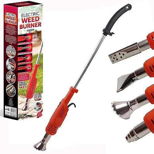Weed Burner Electric Weed Killer Moss Killing Wand 2000W Electric Thermal Weeder BBQ Fan Air Blower with 5 Heads 650°c No Gas Chemical Free