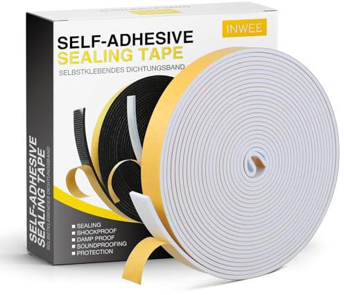Inwee Nastro autoadesivo in schiuma, 20x 3mm Schiuma Nastro Paraspifferi Porta, resistente alle intemperie, fonoassorbente, elimina spifferi da porte e finestre, totale 10m