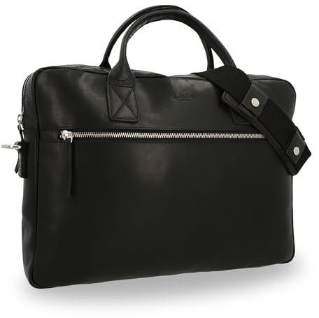 Gusti Aktentasche Leder - Elijah Arbeitstasche aus pflanzlich gegerbtem Rindsleder, Herren, Laptoptasche Leder, Umhängetasche,Messenger Bag, schwarz, 7L