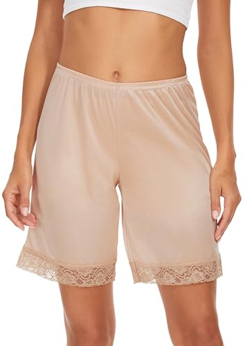GYS Culotte Slips for Women Lace Pettipants Bloomer Half Slip Shorts for Under Dress Split Skirt, Nude, Medium