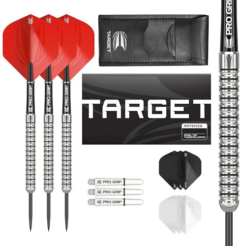 Target Darts Artemis 25G Tungsten Steeldart Set - 9 Pro Grip Shafts - 9 Pro Ultra Flights - Darttasche, Dart Zubehör, Wolfram Dart Satz