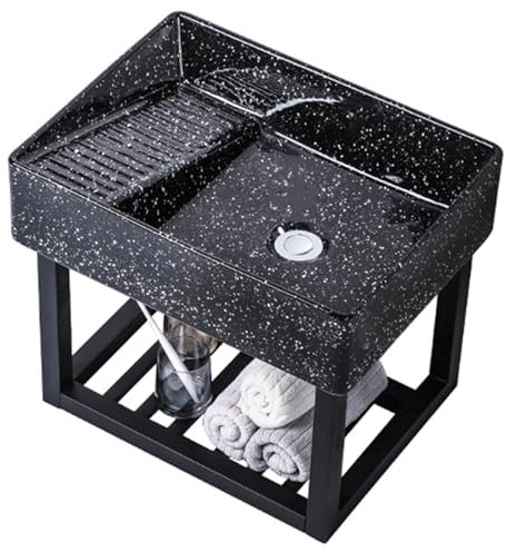 Fregadero de cerámica con juego de lavabo. jardín de tanques al aire libre,lavabo rectangular de cerámica,Adecuado para balcones, baños, lavaderos, jardines exteriores,Con soporte y escurridor