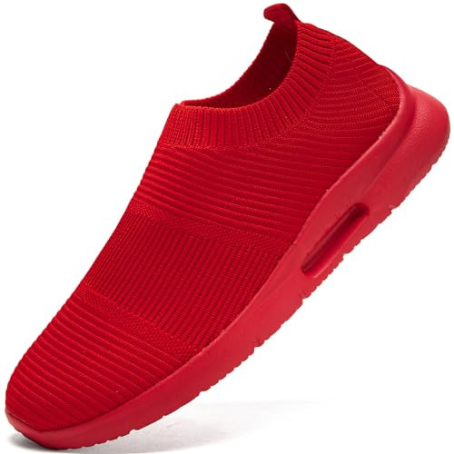 JUEQIBAA Herren Sneakers Laufschuhe Turnschuhe Sportschuhe Slip on Schuhe Fitness Sporthalle Freizeitschuhe Atmungsaktiv Joggingschuhe Rot 44