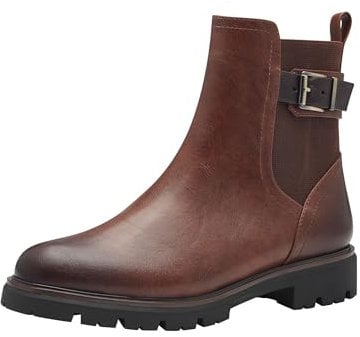 MARCO TOZZI Damen Chelsea Boots Vegan mit Reißverschluss, Braun (Cognac Comb), 36 EU
