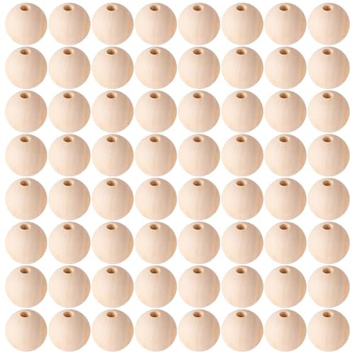 70 Stück Holzperlen 16mm Mit Loch,Holzkugeln 16mm Mit Loch Natur,Holzkugeln zum Basteln,Holz Perlen,Wooden Beads,Holzperlen Groß,für Dekorationen, Armbändern,DIY(70,16mm)